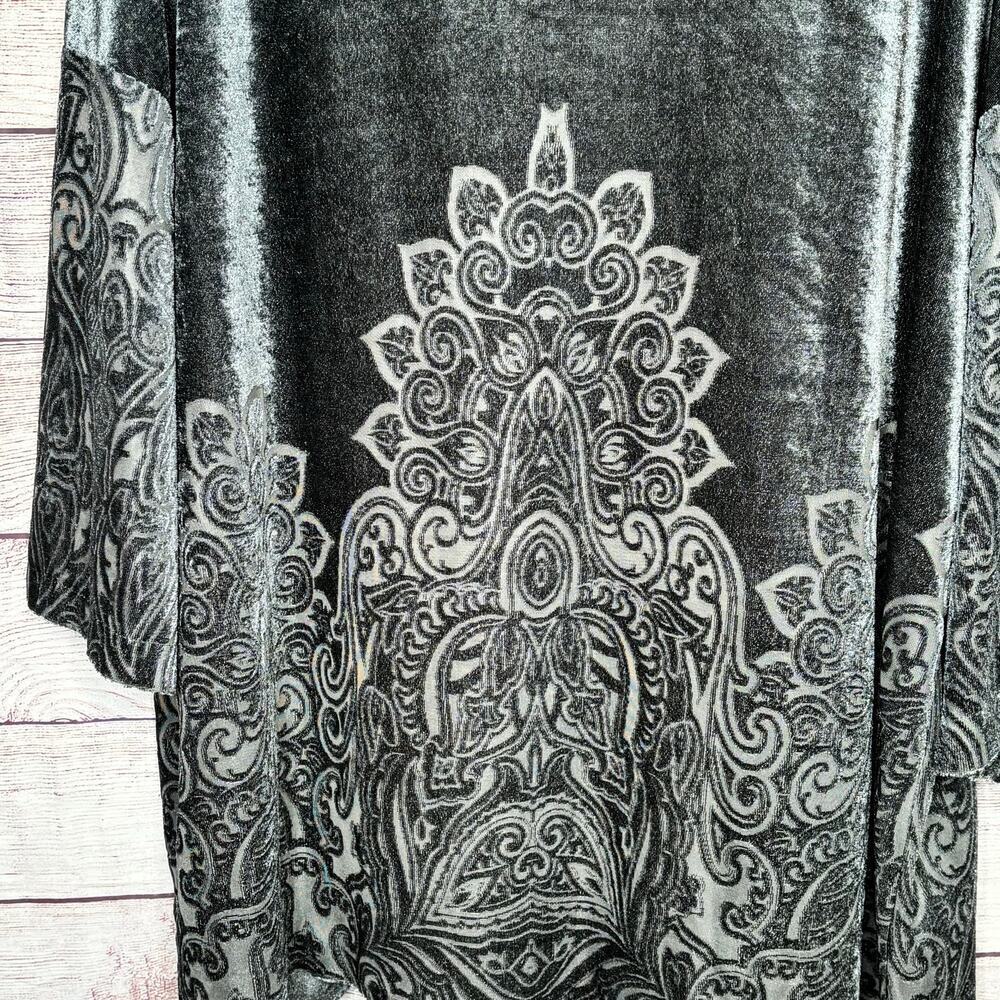 Valerie Stevens Slate Crushed Velvet Burnout Open Front Kimono Size Large New - Picture 11 of 11